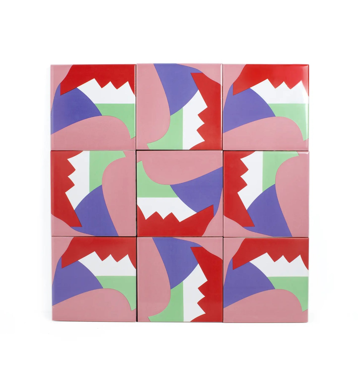 Set of Pattern Aka Corleone ceramic tiles by Clay arranged vertically – available at Clay