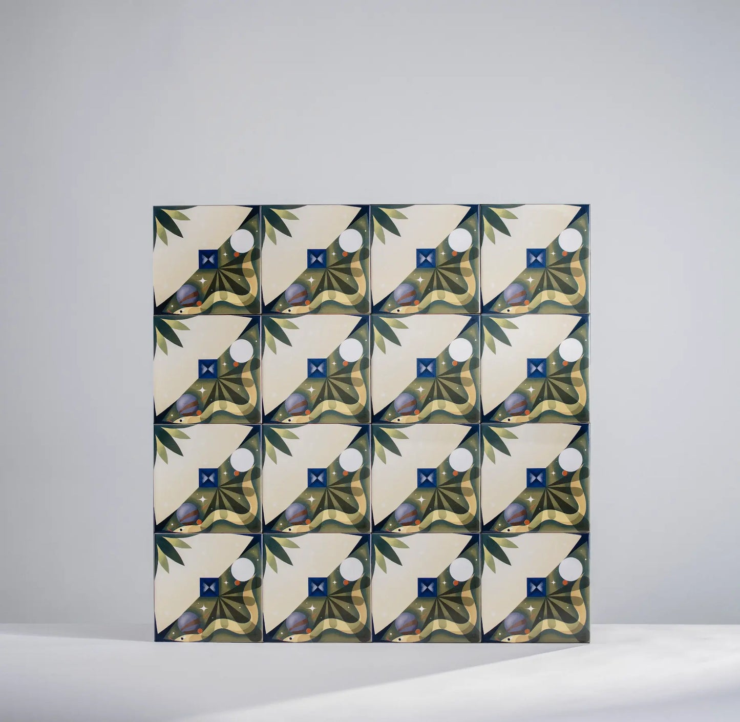 Grid arrangement of Pattern Kruella D’Enfer ceramic tiles by Clay – shop now at Clay