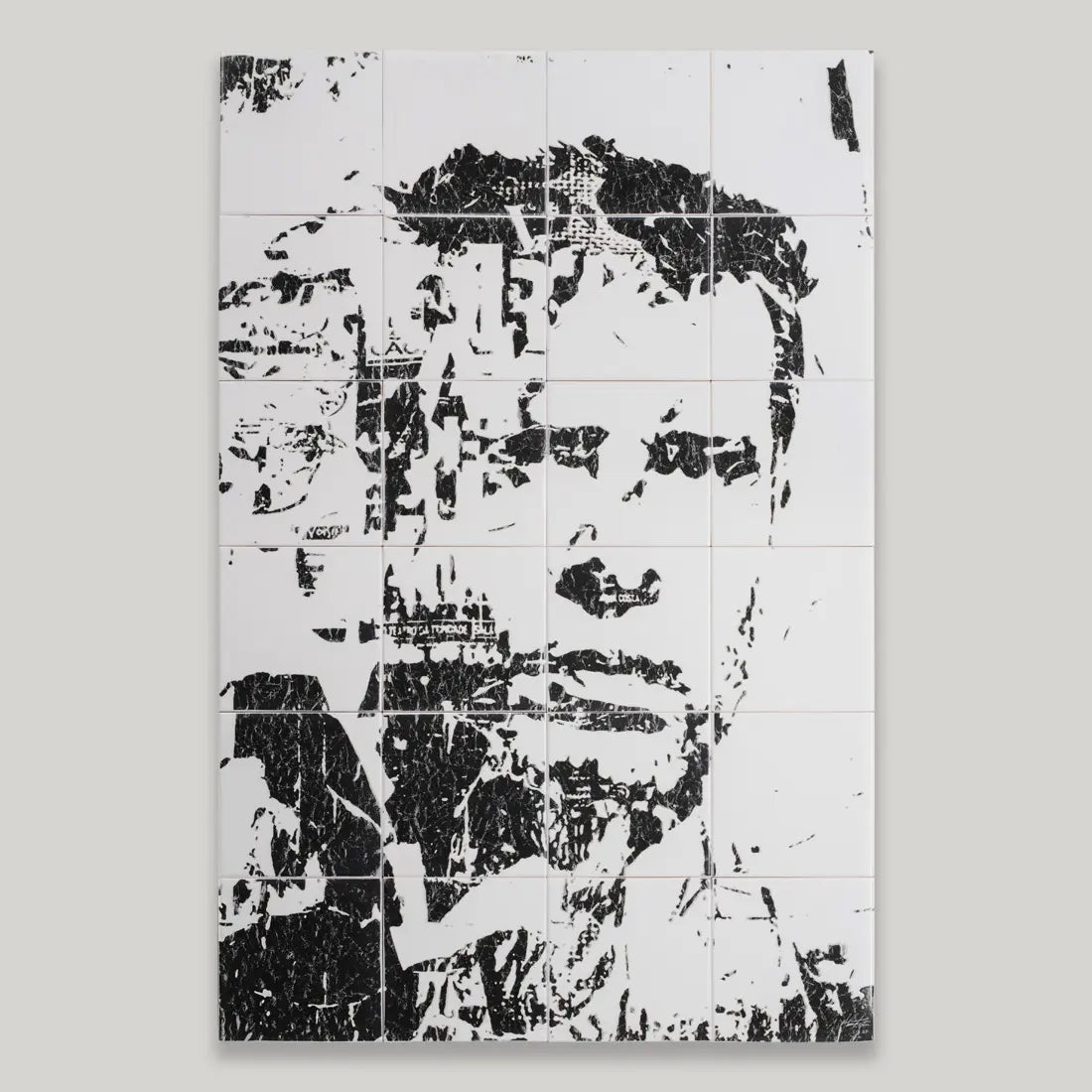 Rasura limited edition ceramic tile artwork by Clay – striking monochrome portrait, 60x90 cm, available on Clay