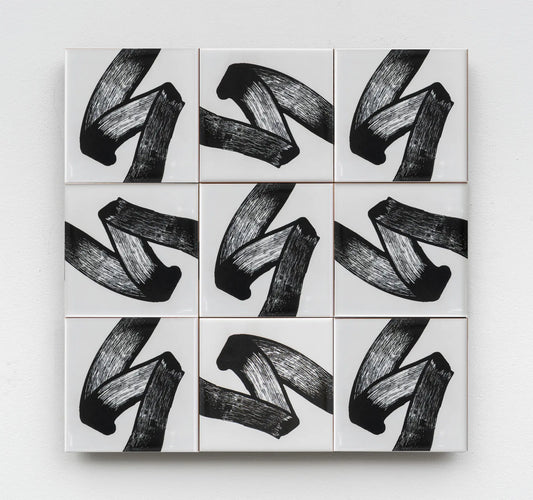 JonOne First Series limited edition ceramic tile artwork by Clay – black abstract brushstroke design, available on Clay