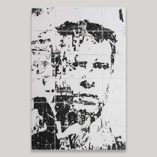 Rasura limited edition ceramic tile artwork by Clay – striking monochrome portrait, 60x90 cm, available on Clay
